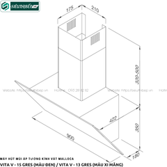 Máy hút mùi Malloca VITA V - 15 GRES / VITA V - 13 GRES (Áp tường - Kính vát)