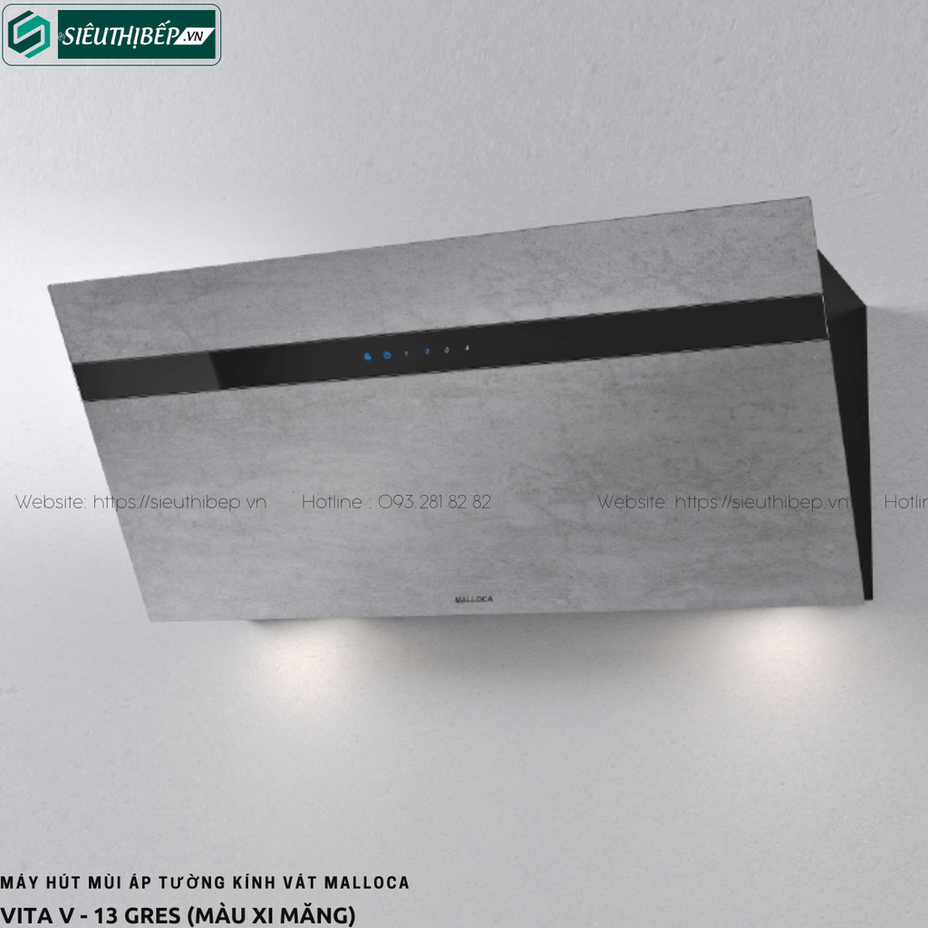 Máy hút mùi Malloca VITA V - 15 GRES / VITA V - 13 GRES (Áp tường - Kính vát)