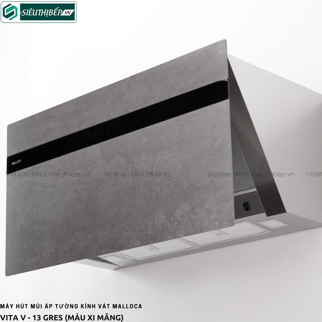 Máy hút mùi Malloca VITA V - 15 GRES / VITA V - 13 GRES (Áp tường - Kính vát)