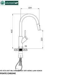 Vòi rửa bát Konox Ponte Nickel / Ponte Black / Ponte Grey / Ponte Chrome (Rút dây nóng lạnh)