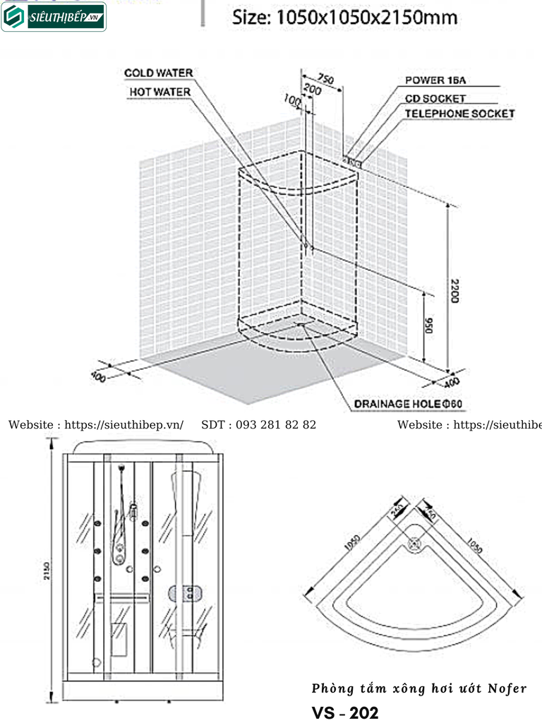 Phòng tắm xông hơi ướt Nofer VS - 202 (Công nghệ Châu Âu)