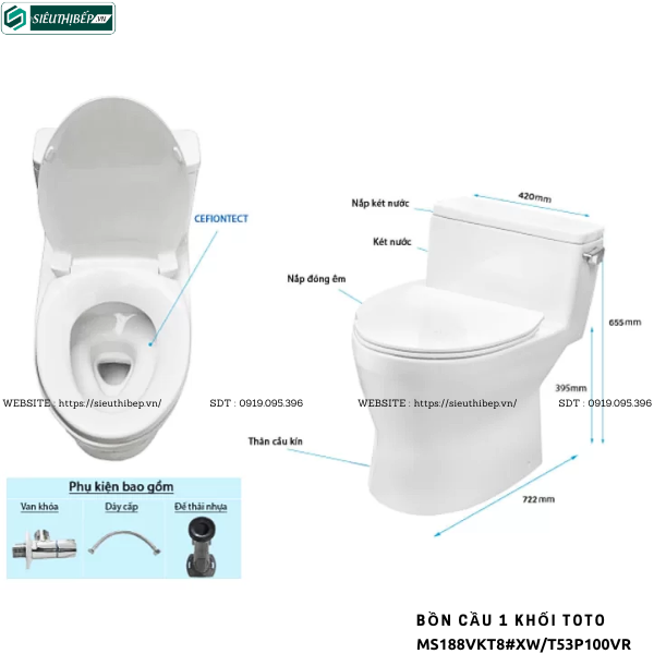 Bồn cầu 1 khối TOTO MS188VKT8#XW/T53P100VR (Nắp Đóng Êm TC600VS)