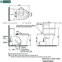 Bồn cầu 1 khối TOTO MS855DT8#XW  (Nắp Đóng Êm TC600VS)