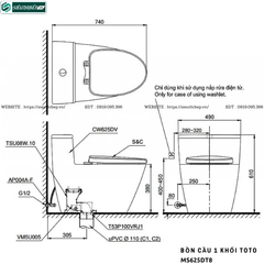 Bồn cầu 1 khối TOTO MS625DT8 (Nắp Đóng Êm TC600VS)