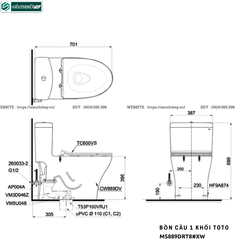 Bồn cầu 1 khối TOTO MS889DRT8#XW (Nắp Đóng Êm TC600VS)