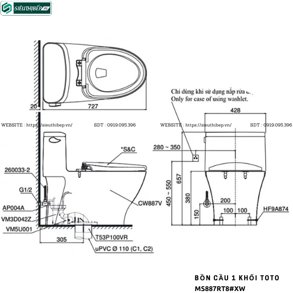 Bồn cầu 1 khối TOTO MS887RT8#XW (Nắp Đóng Êm TC600VS)