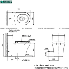 Bồn cầu 1 khối TOTO CW166RB#XW/ TC384CVK#W /T53P100VR  (Nắp Đóng Êm TC384CVK#W)