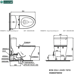 Bồn cầu 1 khối TOTO MS885DT8#XW (Nắp Đóng Êm TC600VS)