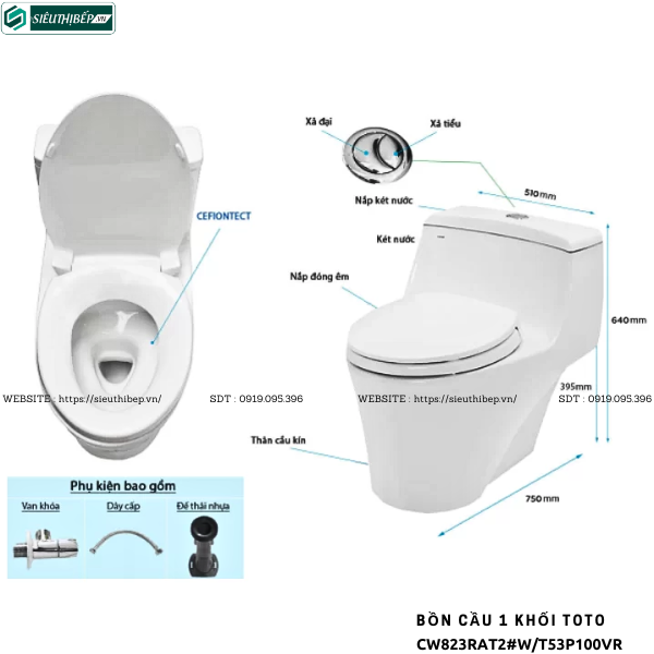 Bồn cầu 1 khối TOTO CW823RAT2#W/T53P100VR (Nắp Đóng Êm TC393VS)