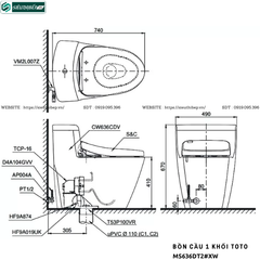 Bồn cầu 1 khối TOTO MS636DT2#XW (Nắp Đóng Êm TC393VS)