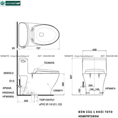 Bồn cầu 1 khối TOTO MS887RT2#XW (Nắp Đóng Êm TC393VS)
