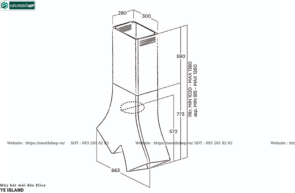 Máy hút mùi Elica YE ISLAND (Đảo - Treo độc lập)