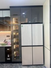 Hai hệ tủ bếp inox cánh kính sơn tĩnh điện Gotze 8310 vàng kim sa - 8306 đen kim sa - 8683 trắng kim sa