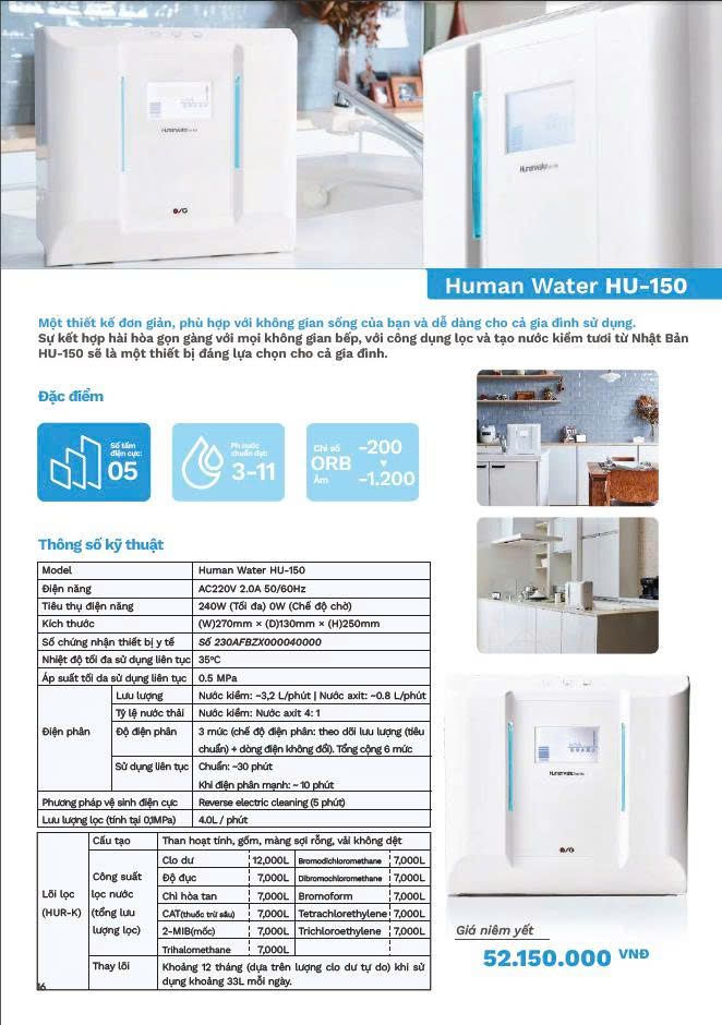 Human Water HU-150 - Máy lọc nước điện giải ion kiềm OSG
