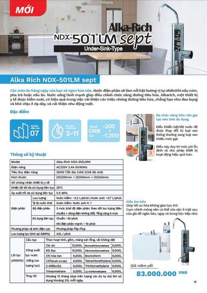 Alka Rich NDX-501LM sept - Máy lọc nước điện giải ion kiềm OSG