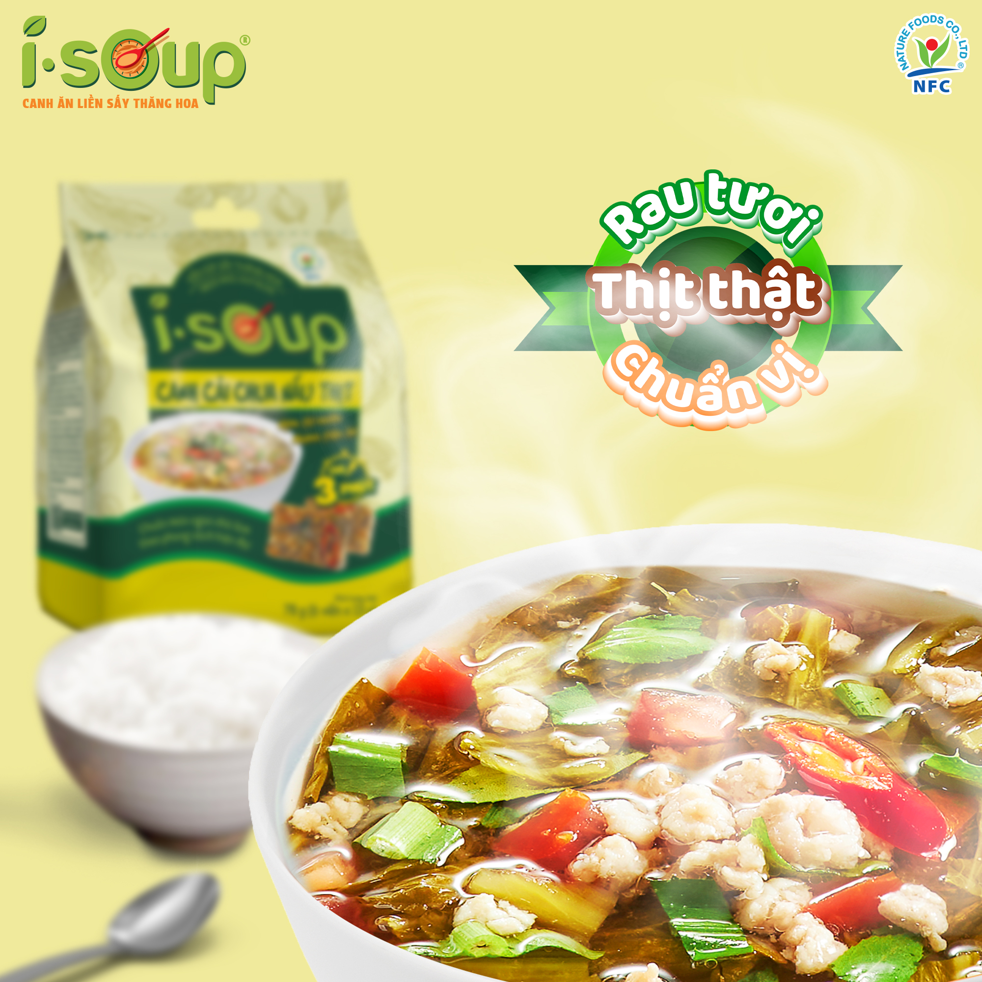 Canh Cải Chua Nấu Thịt Ăn Liền ISOUP 78g 06 viên - Viên Canh Ăn Liền Sấy Thăng Hoa