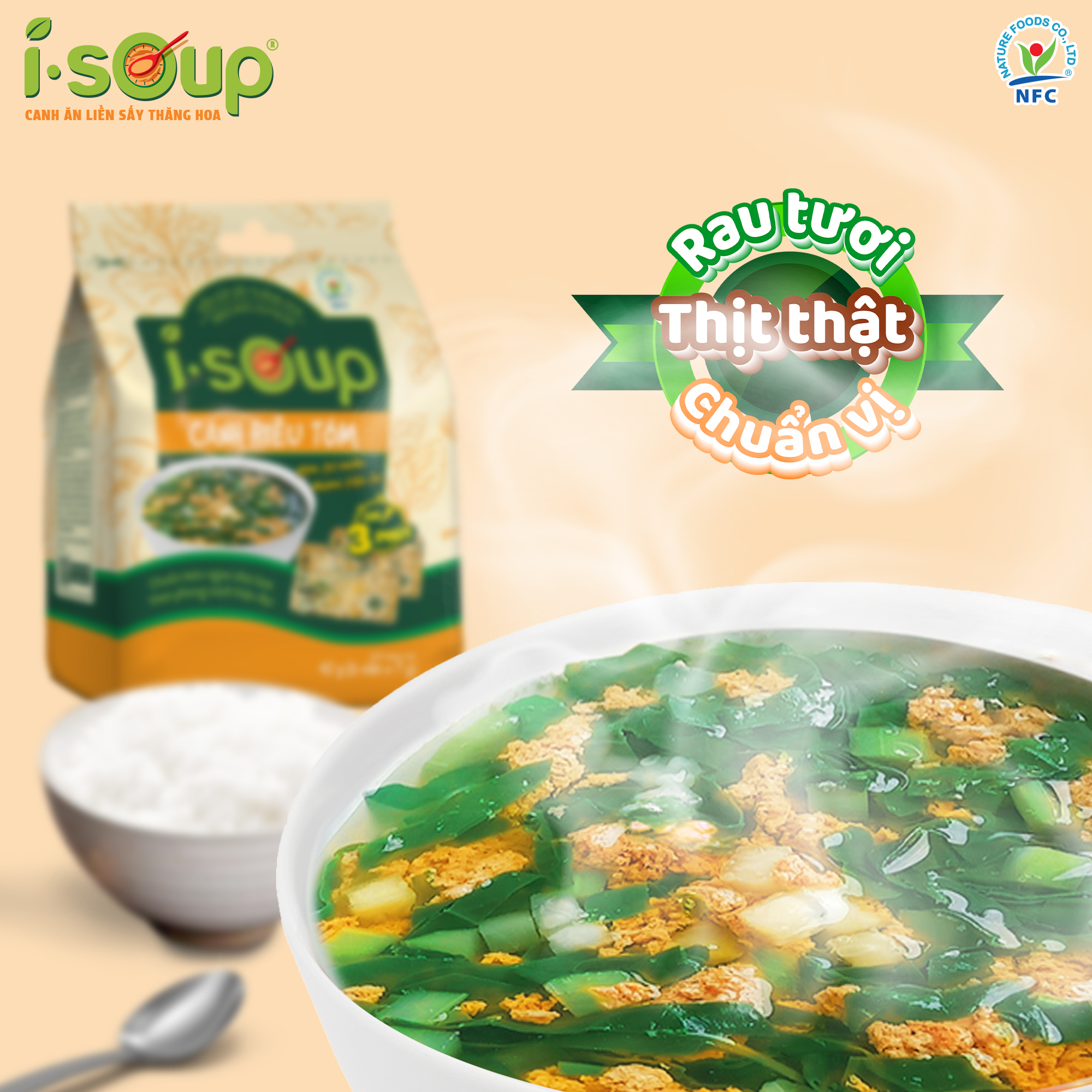 Canh Riêu Tôm Ăn Liền ISOUP 42g 06 Viên - Viên Canh Ăn Liền Sấy Thăng Hoa