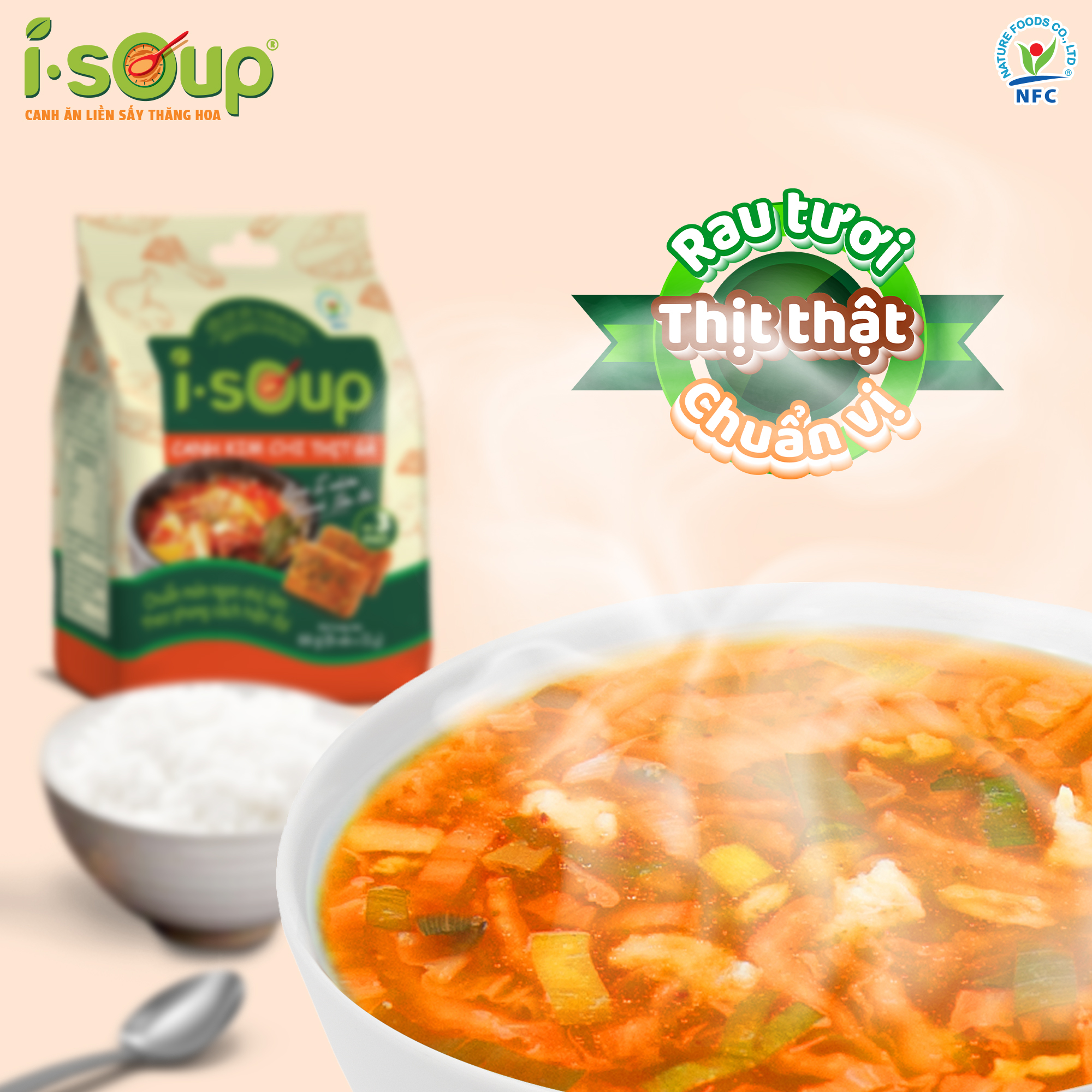 Canh Kim Chi Thịt Gà Ăn Liền ISOUP 66g 06 viên - Viên Canh Ăn Liền Sấy Thăng Hoa