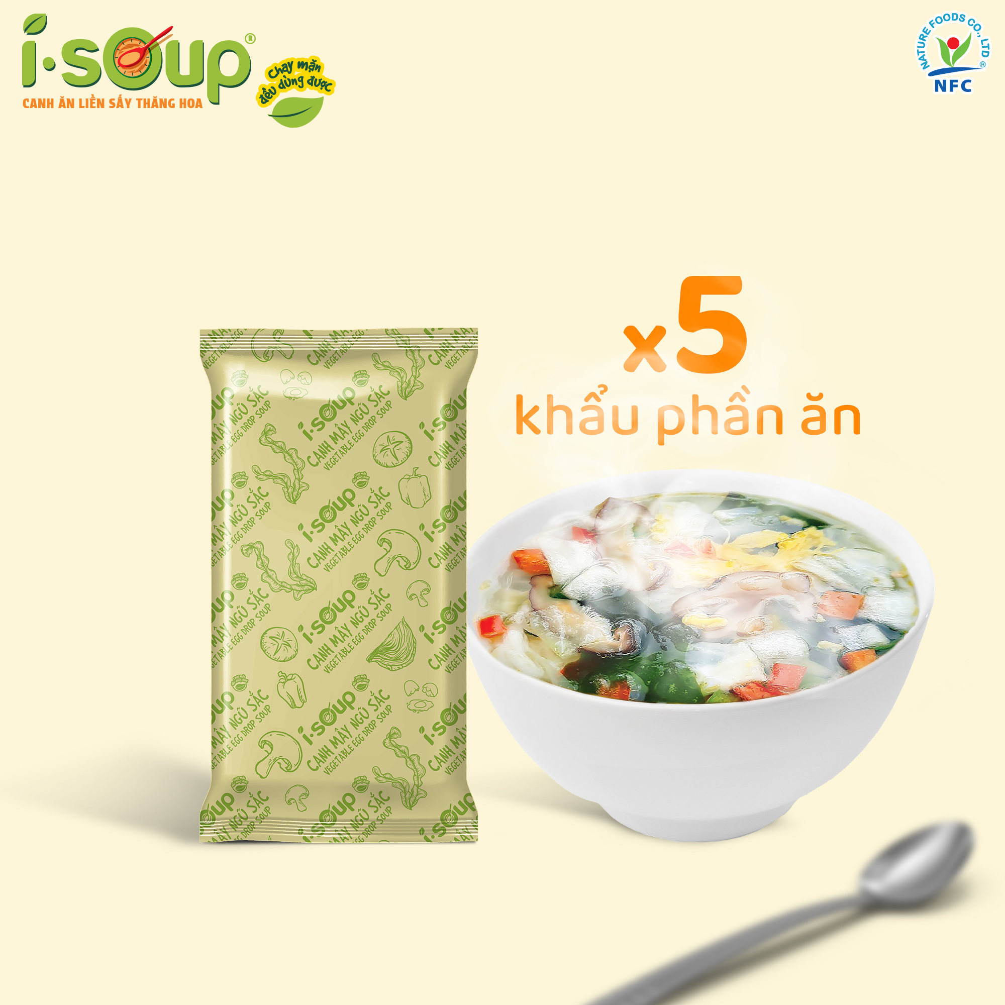 Canh Mây Ngũ Sắc Chay ISOUP 35g 05 Viên - Viên Canh Ăn Liền Sấy Thăng Hoa