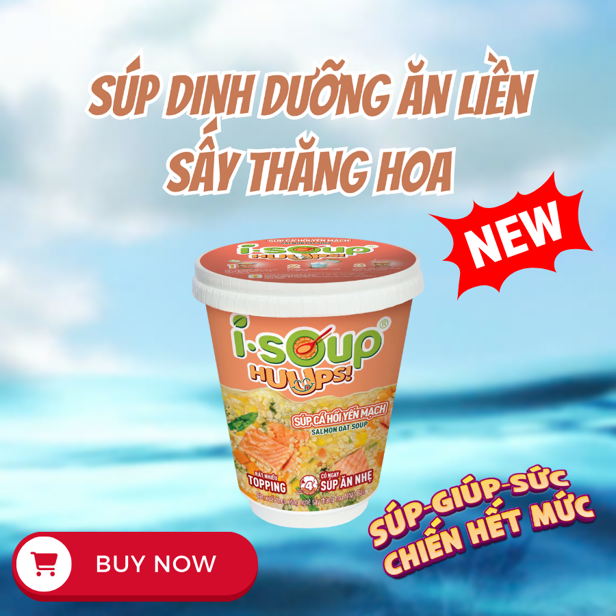Súp Cá Hồi Yến Mạch Ăn Liền ISOUP HUUPS! Hũ 23G - Súp Ăn Liền Sấy Thăng Hoa