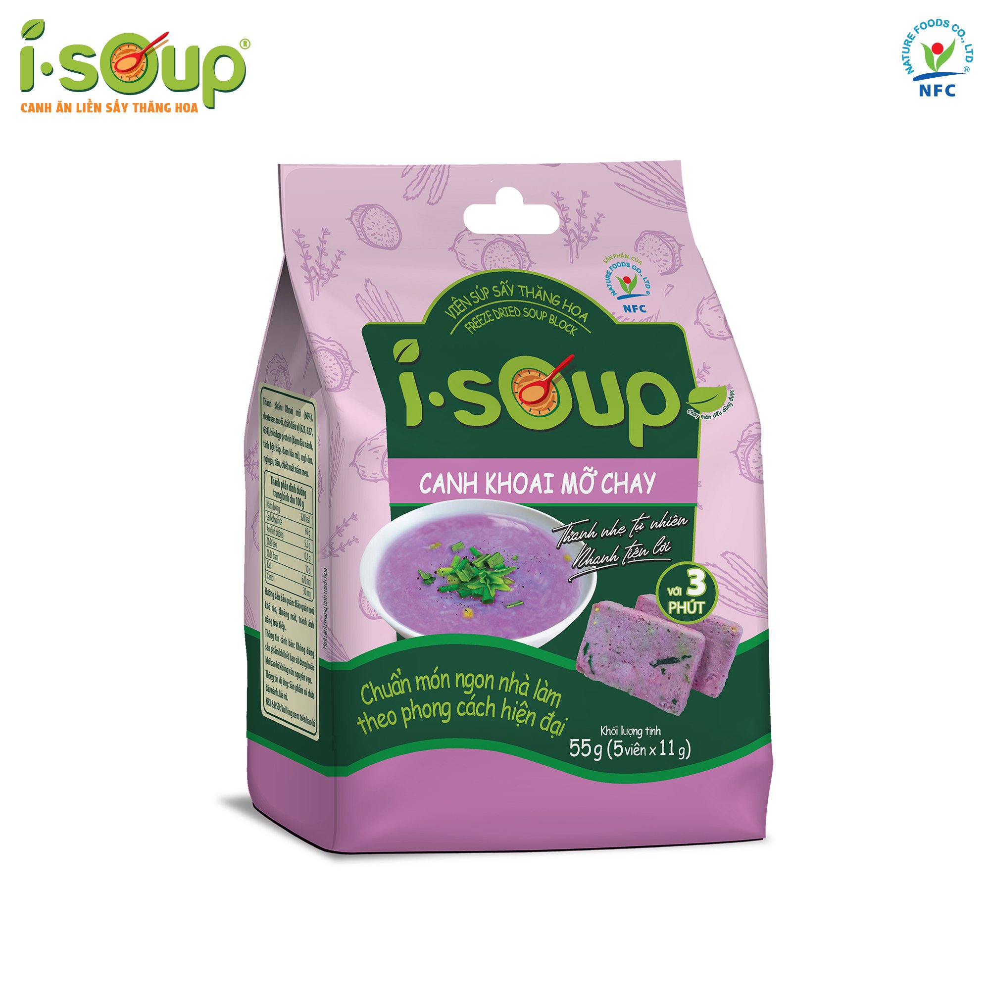 Canh Khoai Mỡ Chay Ăn Liền ISOUP 55g 05 Viên - Viên Canh Ăn Liền Sấy Thắng Hoa
