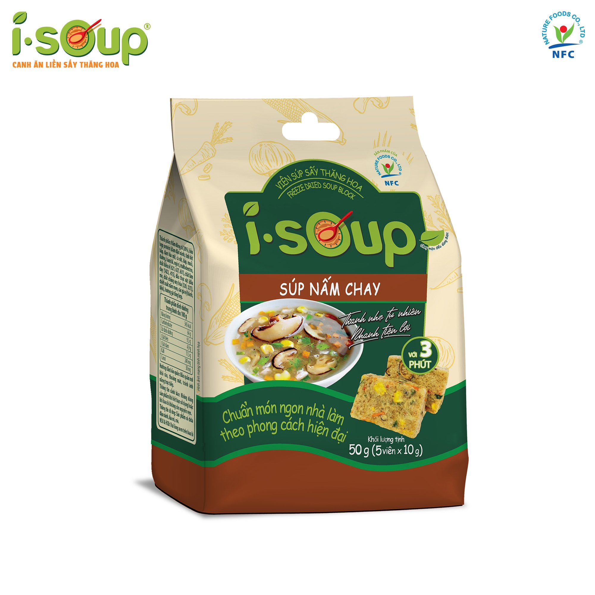 Súp Nấm Chay Ăn Liền ISOUP 50g 05 Viên - Viên Canh Ăn Liền Sấy Thăng Hoa