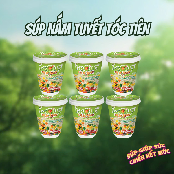 Combo 6 Ly Súp Nấm Tuyết Tóc Tiên Ăn Liền ISOUP HUUPS! Hũ 14G - Súp Ăn Liền Sấy Thăng Hoa