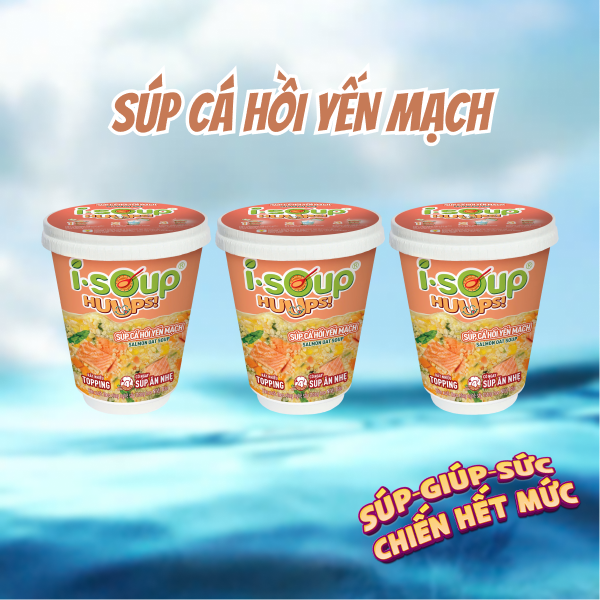 Combo 3 Ly Súp Cá Hồi Yến Mạch Ăn Liền ISOUP HUUPS! Hũ 23G - Súp Ăn Liền Sấy Thăng Hoa