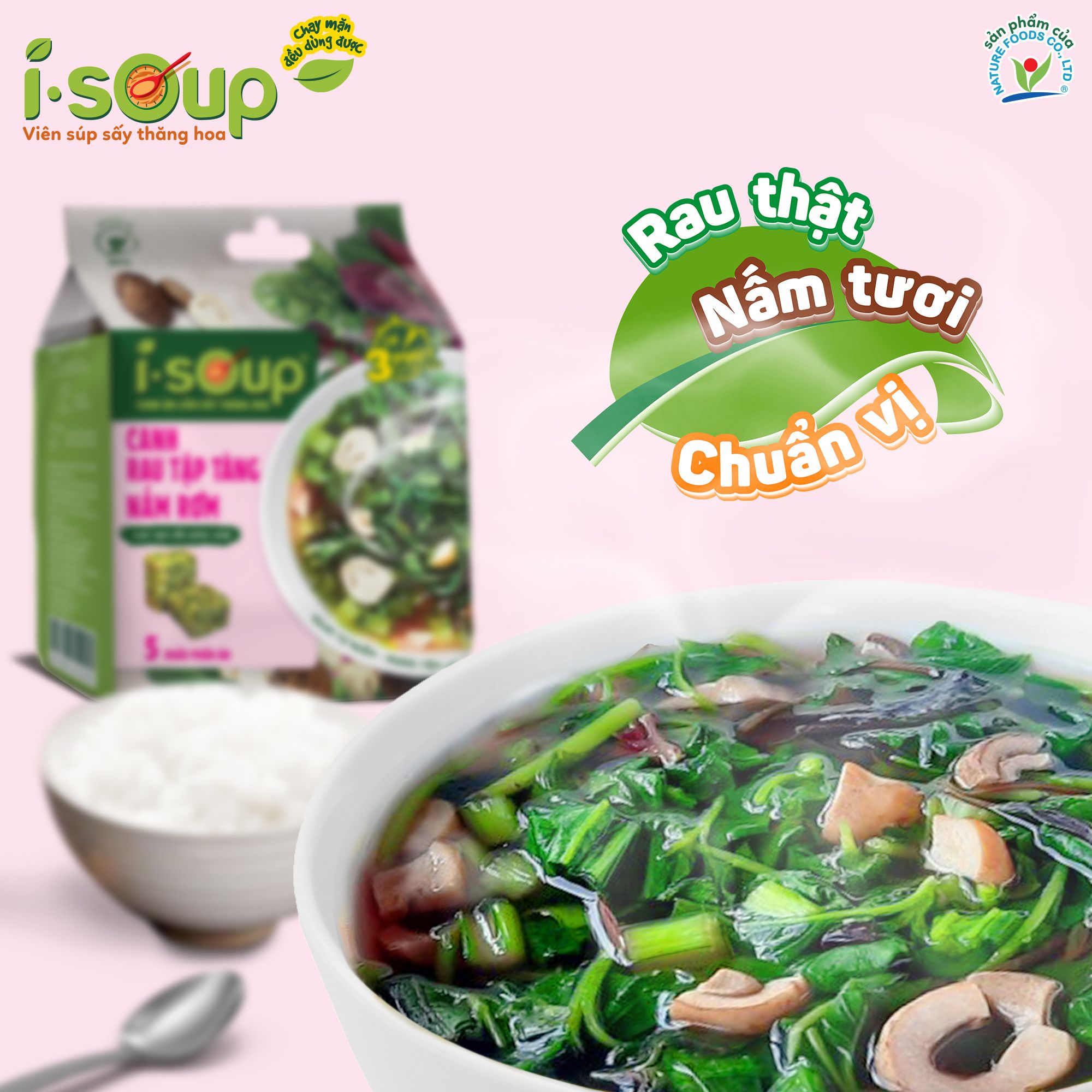 Canh Rau Tập Tàng Nấm Rơm Ăn Liền ISOUP 35g 05 Viên - Viên Canh Ăn Liền Sấy  Thăng Hoa