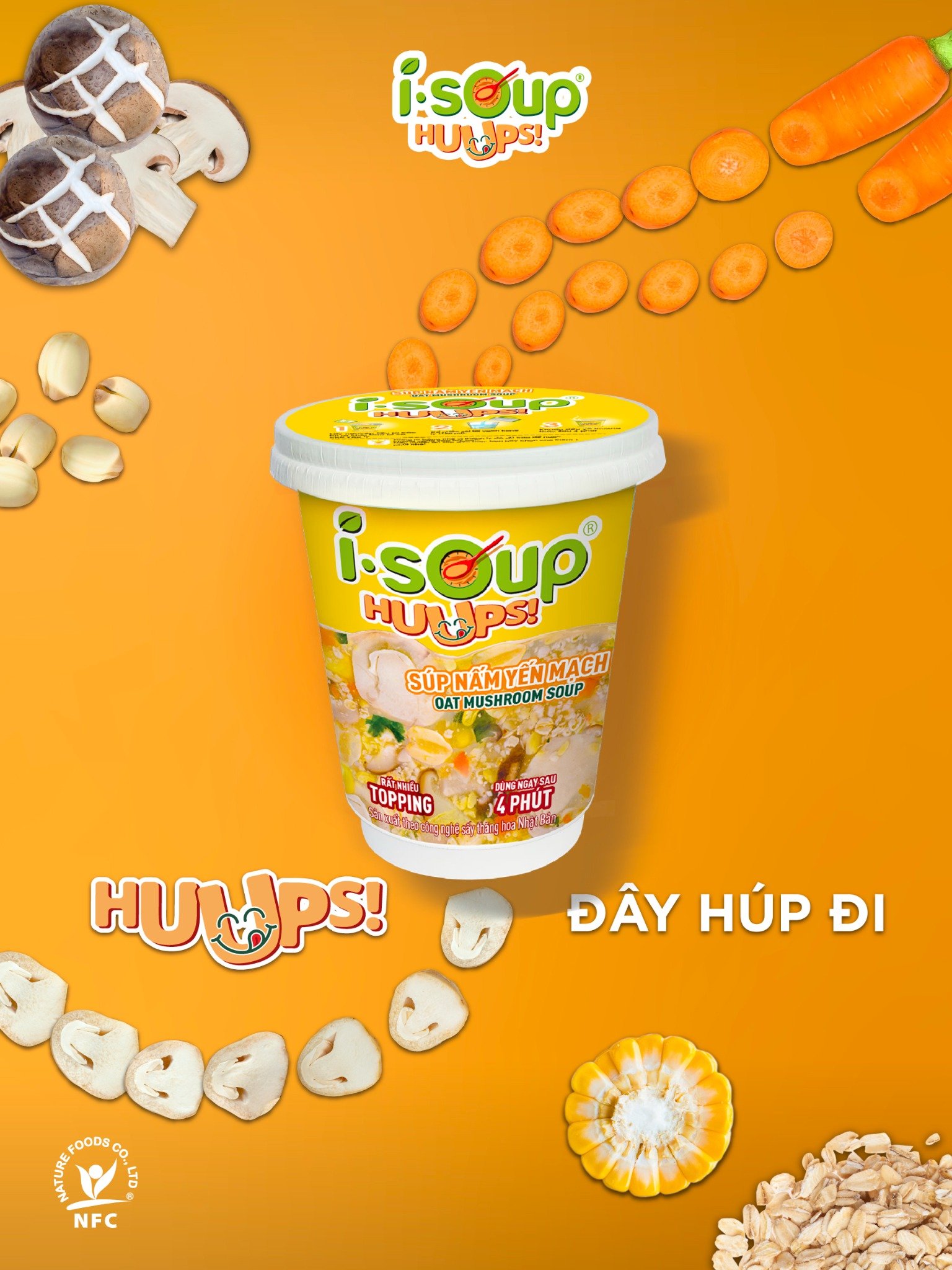 Súp Nấm Yến Mạch Ăn Liền ISOUP HUUPS! Hũ 24G - Súp Ăn Liền Sấy Thăng Hoa