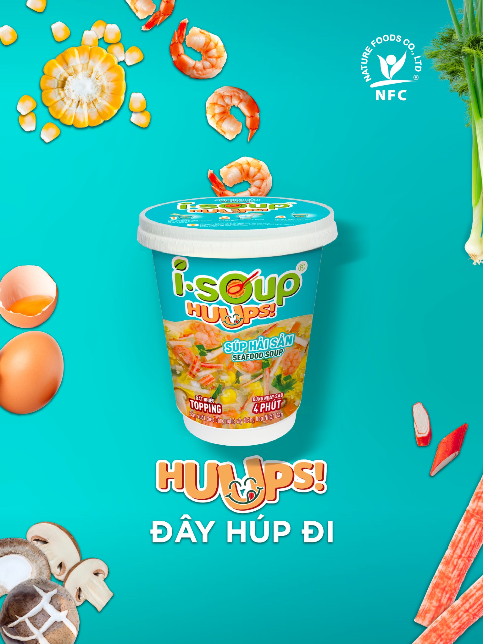 Súp Hải Sản Ăn Liền ISOUP HUUPS! Hũ 14G - Súp Ăn Liền Sấy Thăng Hoa