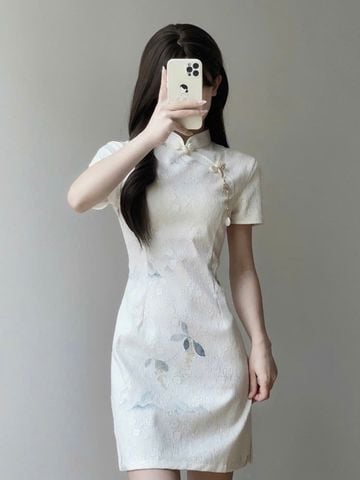 Sườn Xám Ngắn Trắng 