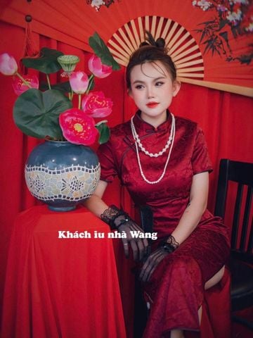 Sườn Xám Lụa Dài Đỏ 