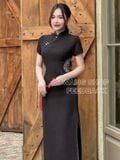  Sườn Xám Đen Lửng Thêu hoa 