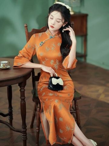  Sườn Xám Lụa Dài Tay Lở 