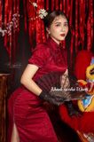  Sườn Xám Lụa Dài Đỏ 