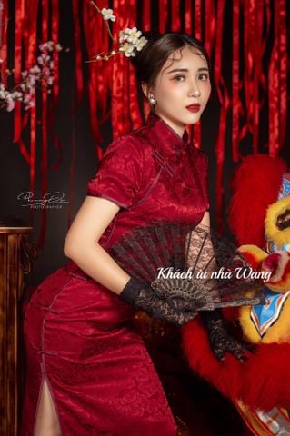  Sườn Xám Lụa Dài Đỏ 