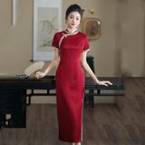  Sườn Xám Lụa Dài Đỏ 