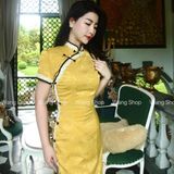  Sườn Xám Gấm Dài Vàng 