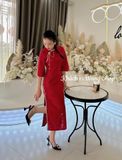  SƯỜN XÁM ĐỎ GẤM REN DÀI 