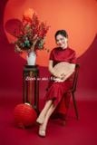  Sườn Xám Lụa Dài Đỏ 