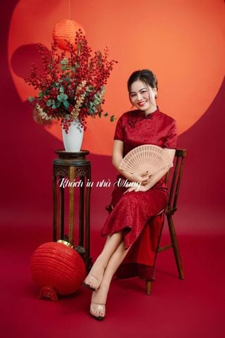  Sườn Xám Lụa Dài Đỏ 