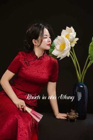  Sườn Xám Lụa Dài Đỏ 