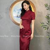  Sườn Xám Lụa Dài Đỏ 