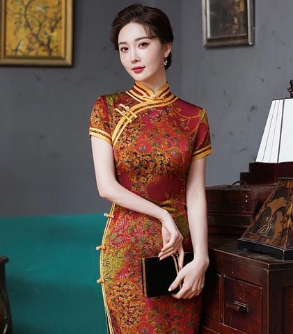  Sườn Xám Lụa Dài 