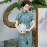  Sườn Xám Lụa Dài Xanh 