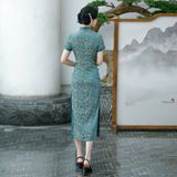  Sườn Xám Lụa Dài Xanh 