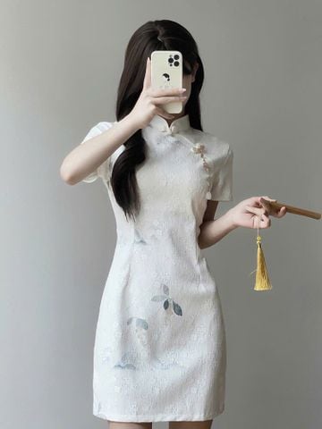  Sườn Xám Ngắn Trắng 