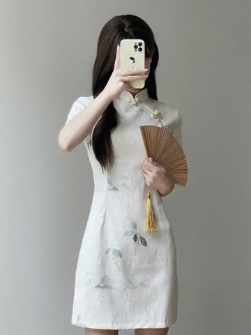  Sườn Xám Ngắn Trắng 