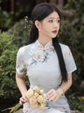  Sườn Xám Lụa Dài Xanh 